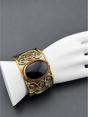 Mixed Metal and Black Onyx Stone Bracelet